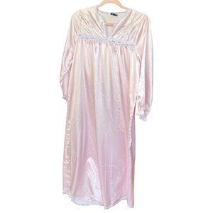 Jessica Alexander Womens Vintage Maxi Nightgown Size M Pink Satin Embroidered